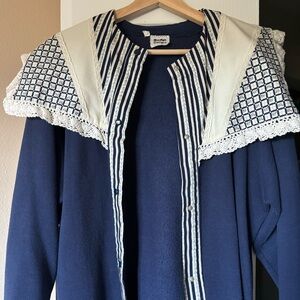 Navy Floral Embroidered Jersey Jacket